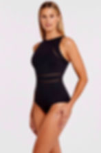 Essentials Black High Neck One Piece Swimsuit Multifit Sea Level Australia designer online best quality tummy control stylish