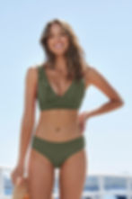 shop Mid Bikini Pant Essentials Khaki Mid Rise Bikini Set Sea Level Australia ruffle frill bra flattering hot boutique online