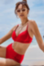 Sea Level swimwear Australia tummy control bikini bottoms essentials gathered side high waist pant red sustainable swimwear