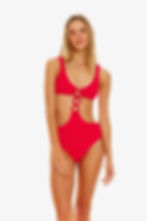 explore Side Cutout One Piece Swimsuit Agua Bendita Laine Eames Solid red monokini high end luxury designer bathing suits usa