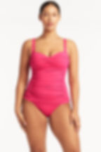 Hot Pink Tankini Top Sustainable Sea Level Australia Twist Front Multifit Singlet Top Essentials attractive awesome beautiful