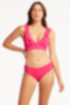 sea level australia essentials hot pink eco frill bra top pink ruffle swimsuit  sustainable bathing suit best quality sexy