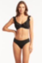 tummy control bikini bottoms elegant sexy Sea Level Australia Black black ruffle bikini Essentials F cup frill underwire bra