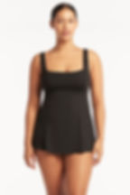 underwire swim dress black square neck essentials sea level australia,flattering swim dress,hot swim dress,best swim dress