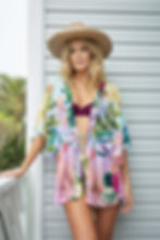 Buy now Kimono Beach Cover Up floral tropical tie front short sexy Lavender Oasis Katrina Cover Up Sustainable PQ Swim Canada
