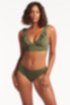 buy Essentials Mid Bikini Pant Khaki Mid Rise Bikini Set Sea Level Australia frill bra top ruffle best small bust quality