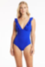 ruffle one piece recycled swimwear Frilly Swimsuit Sea Level Australia Eco essentials frill bathing suit tummy control classy