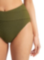 textured flattering swimsuit designer bathing suit Green High Waist Bikini Bottoms Seafolly Pant Avocado classy elegant sexy