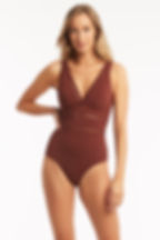 shop sexy slimming tummy control rust swimsuit Lola Shimmer Cross Front Spliced One Piece cinnamon sea level australia A cup