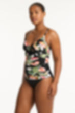 buy good quality Tummy Control Underwire Tankini flattering sea level australia black Sundown Twist Front DD/E cup swim top D