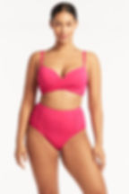 Pink High Waist Bikini Set Sustainable Sea Level Australia Essential Cross Front Moulded Underwire Bra Eco