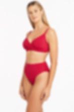 sea level swimwear australia High Waist Red Bikini Set essentials cross front bikini top